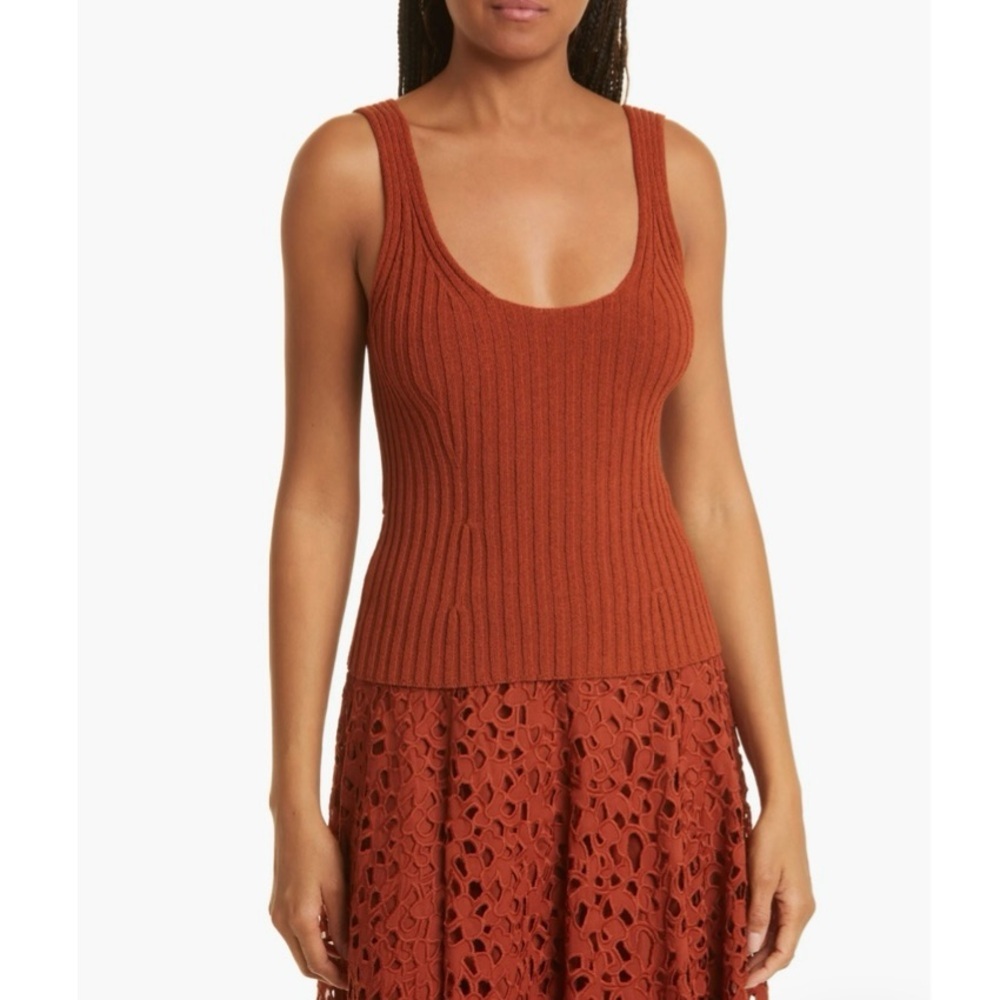 Vince Ribbed Tank Top Organic Cotton Scoop Neck Rust Minimalist - Picture 3 of 17
